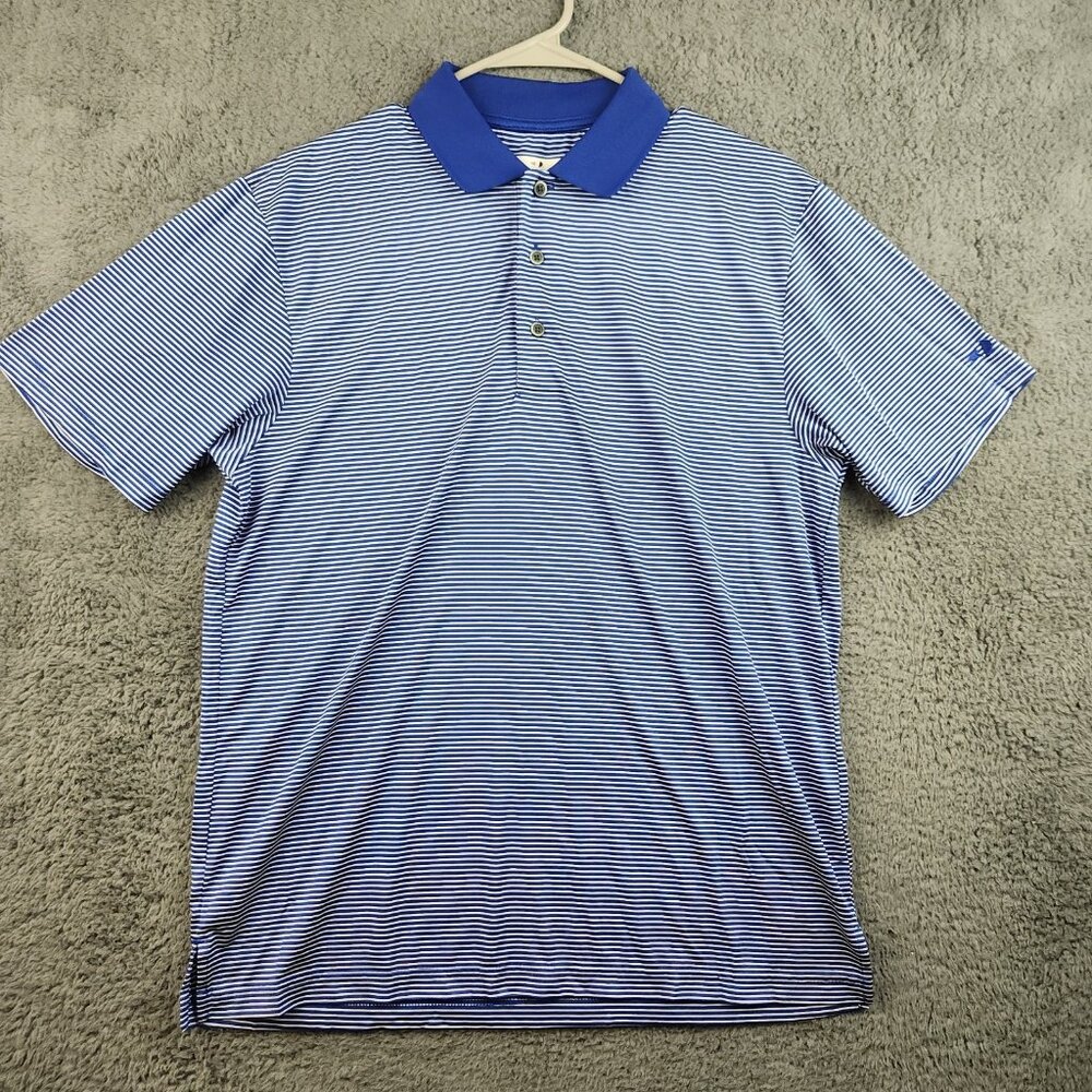 Performance Polo Shirt Mens Medium Blue Striped Golf Air Flow Wicking Grand Slam